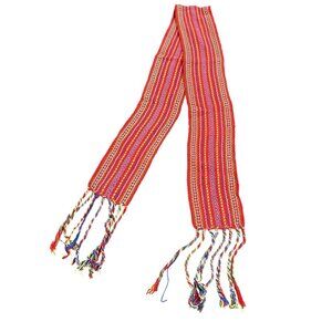 Handwoven Multicolor Striped Scarf With Braided Fringe Vintage Style Accessory F